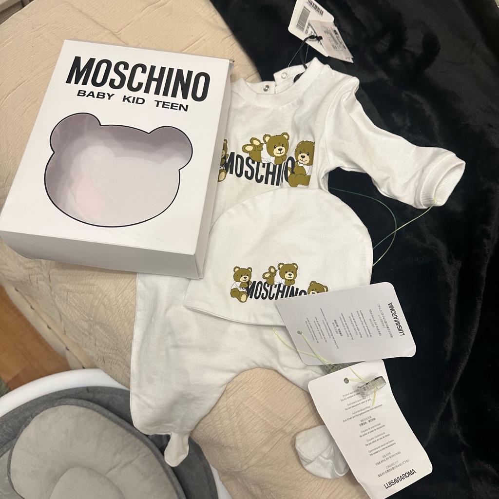 Moschino White Baby Outfit With Teddy Bear Design